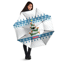 Dachshund Dog Tree Stack Umbrella with Blue White Paw Print Pattern Design - Wonder Print Shop
