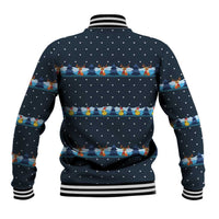 Funny Duck Characters Christmas Quacker Quote Baseball Jacket with Navy Tree Pattern Design - Wonder Print Shop