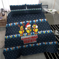 Funny Duck Characters Christmas Quacker Quote Bedding Set with Navy Tree Pattern Design - Wonder Print Shop