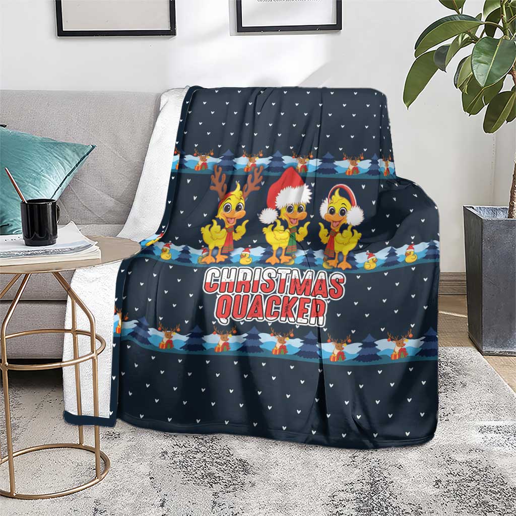 Funny Duck Characters Christmas Quacker Quote Blanket with Navy Tree Pattern Design - Wonder Print Shop