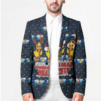 Funny Duck Characters Christmas Quacker Quote Blazer with Navy Tree Pattern Design - Wonder Print Shop