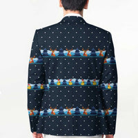 Funny Duck Characters Christmas Quacker Quote Blazer with Navy Tree Pattern Design - Wonder Print Shop