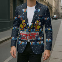 Funny Duck Characters Christmas Quacker Quote Blazer with Navy Tree Pattern Design - Wonder Print Shop