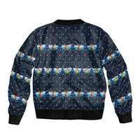 Funny Duck Characters Christmas Quacker Quote Bomber Jacket with Navy Tree Pattern Design - Wonder Print Shop