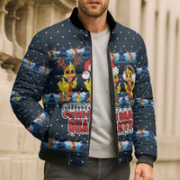 Funny Duck Characters Christmas Quacker Quote Bomber Puffer Jacket with Navy Tree Pattern Design - Wonder Print Shop