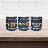 Funny Duck Characters Christmas Quacker Quote Ceramic Mug with Navy Tree Pattern Design - Wonder Print Shop