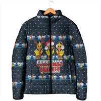 Funny Duck Characters Christmas Quacker Quote Padded Jacket with Navy Tree Pattern Design - Wonder Print Shop