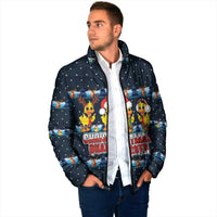 Funny Duck Characters Christmas Quacker Quote Padded Jacket with Navy Tree Pattern Design - Wonder Print Shop