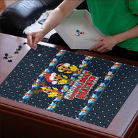Funny Duck Characters Christmas Quacker Quote Puzzle with Navy Tree Pattern Design - Wonder Print Shop