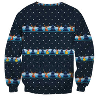Funny Duck Characters Christmas Quacker Quote Sweatshirt with Navy Tree Pattern Design - Wonder Print Shop