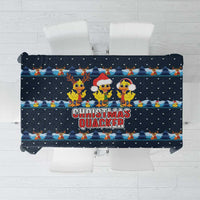 Funny Duck Characters Christmas Quacker Quote Tablecloth with Navy Tree Pattern Design - Wonder Print Shop