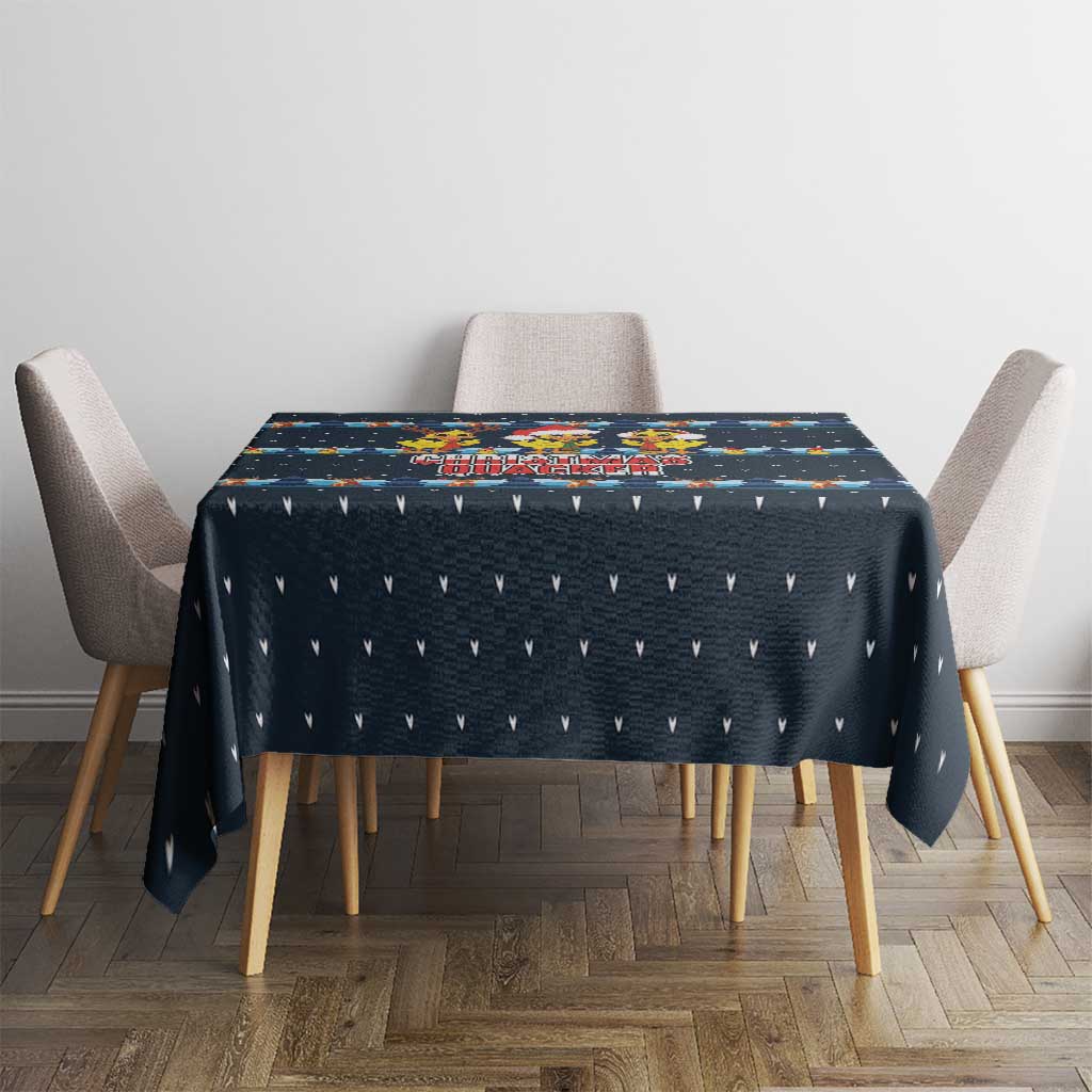 Funny Duck Characters Christmas Quacker Quote Tablecloth with Navy Tree Pattern Design - Wonder Print Shop