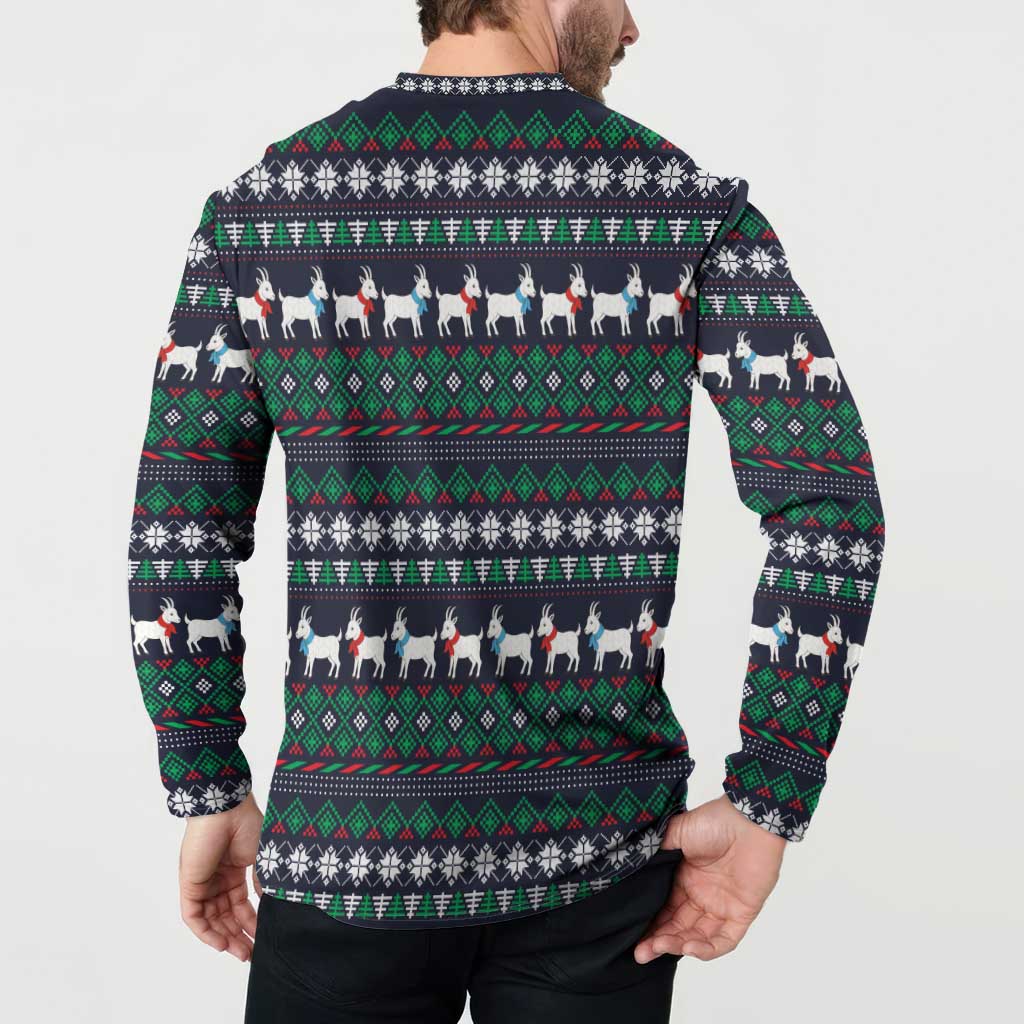 Cute Reindeer in Santa Hat Button Sweatshirt with Red Green Snowflake Knit Pattern Design - Wonder Print Shop