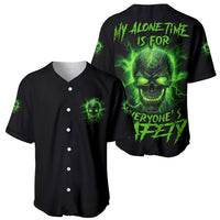 Black baseball jersey set, one front with neon emblem and one back with green skull text