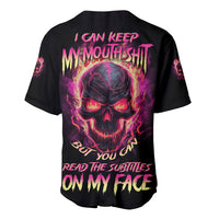 Black baseball jersey with neon skull flame graphic, back view
