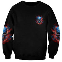 Skull sweatshirt, black with small front skull graphic and sleeve flames