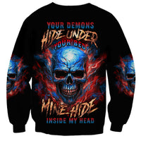 Skull graphic sweatshirt, black with colorful flaming skull and text