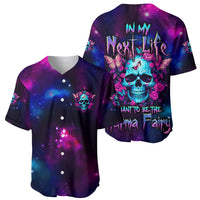 Galaxy baseball jersey set: dark purple/blue front and back views with skull and floral art