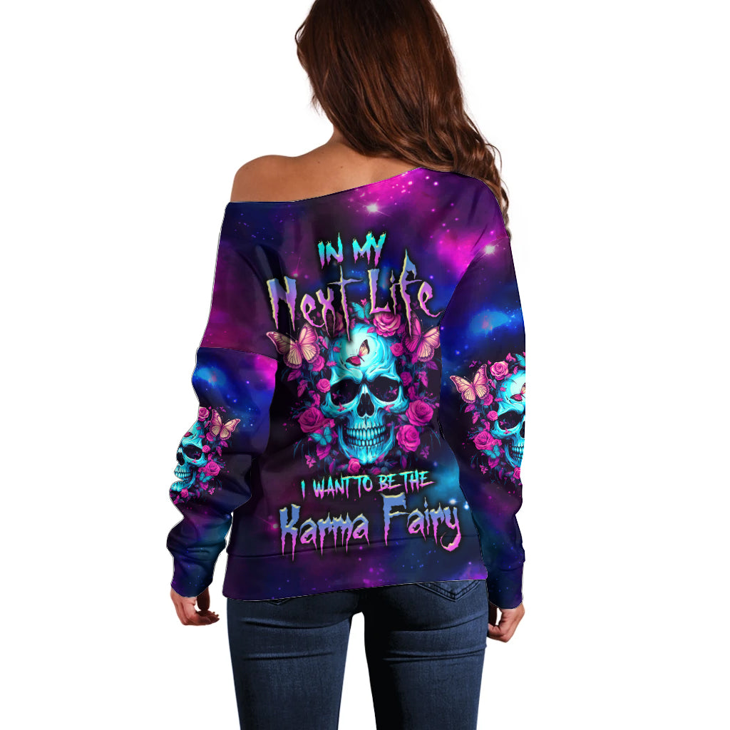 Karma Fairy Skull Galaxy Off Shoulder Sweater - Wonder Print Shop