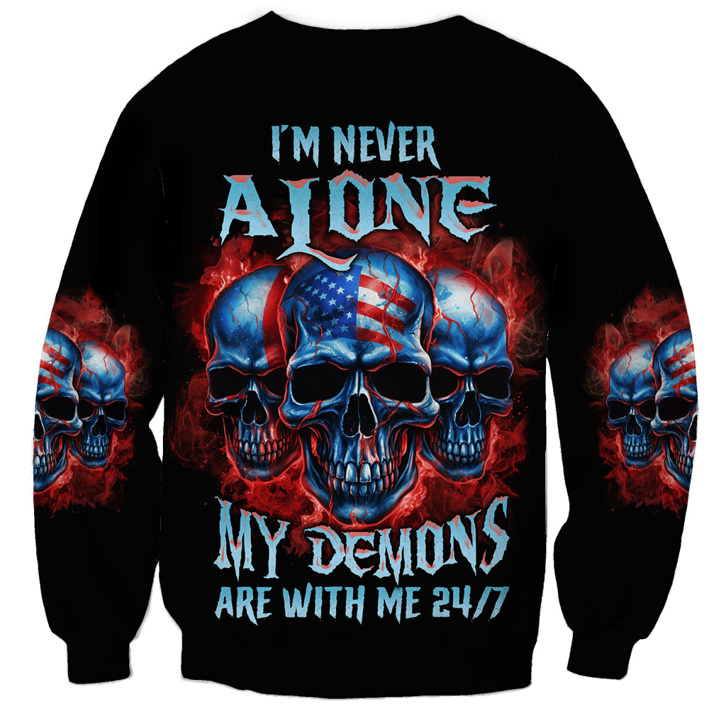 Black unisex sweatshirt with red-blue skull graphic and demons text 24/7