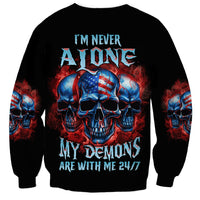 Black unisex sweatshirt with red-blue skull graphic and demons text 24/7