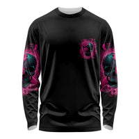 Black long-sleeve shirt with neon skull rose graphic panels on sleeves and chest