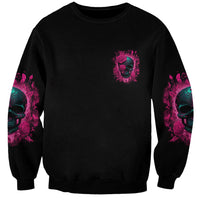 Unisex black sweatshirt with small chest skull-and-rose print and sleeve graphics