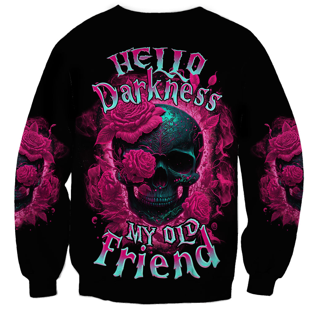 Unisex black sweatshirt with neon skull, roses, and 'My Old Friend' graphic
