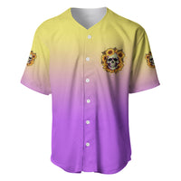 Multicolor sunflower skull baseball jersey, front button-up with small chest emblem