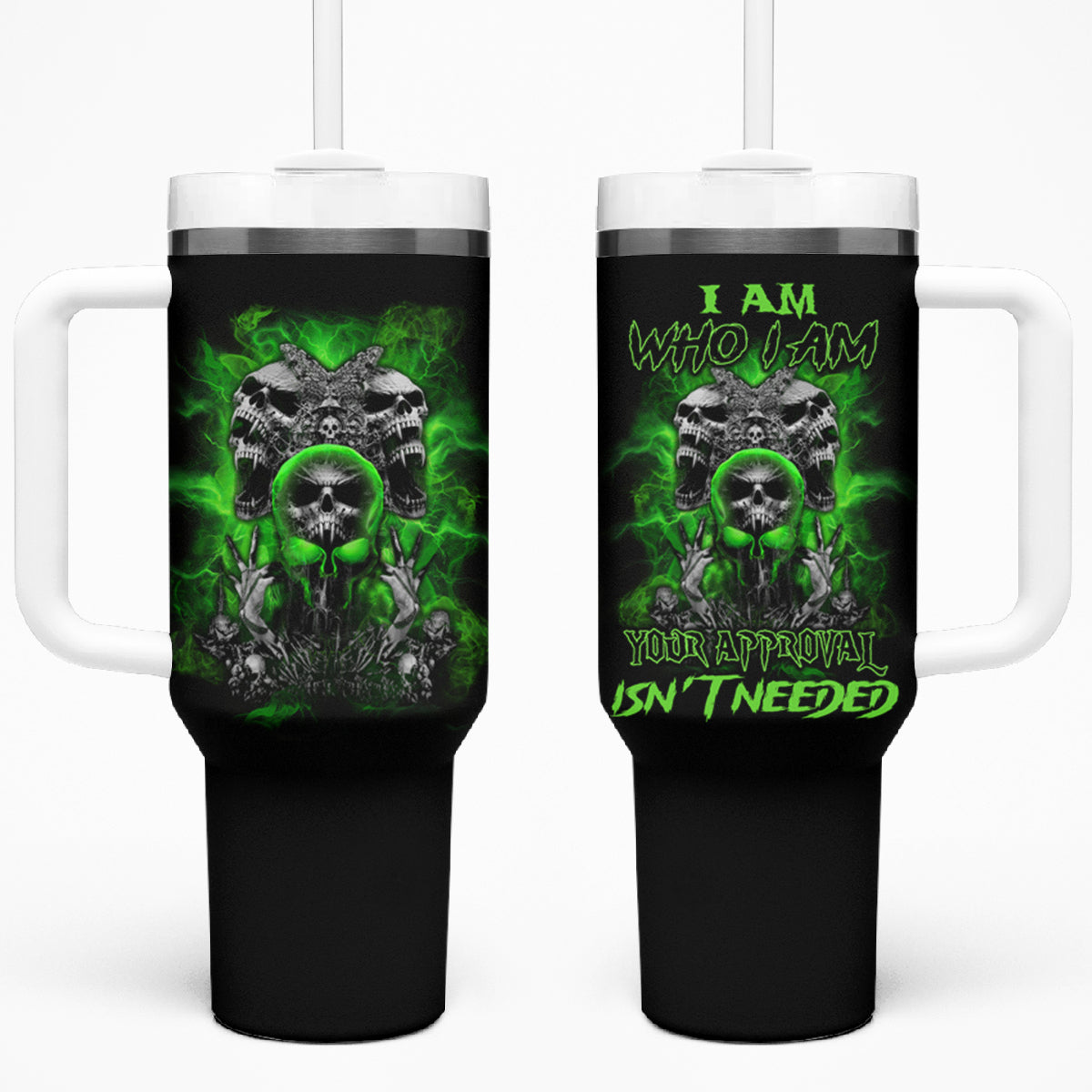 I Am Who I Am Skull Tumbler With Handle