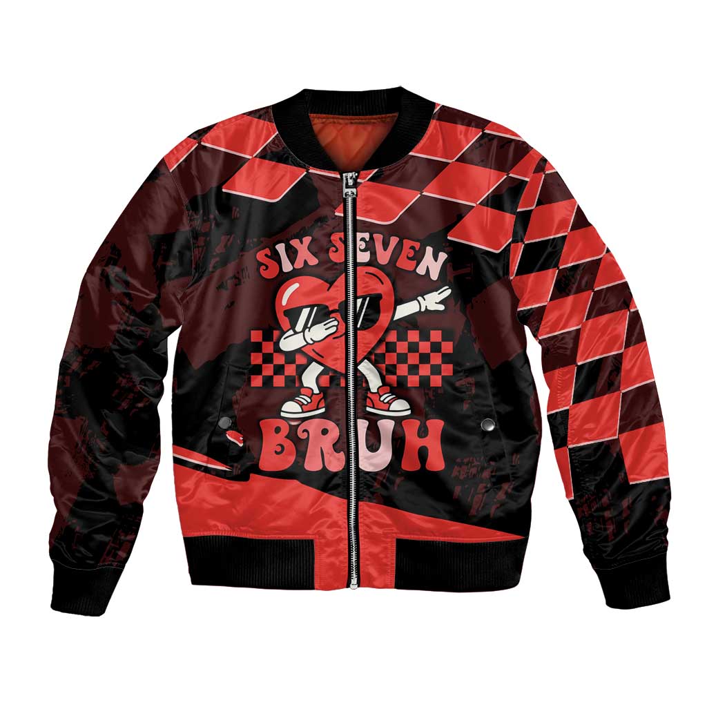 Six Seven Bruh Heart Bomber Jacket 67 Meme Cool Valentine’s Day Character Dabbing