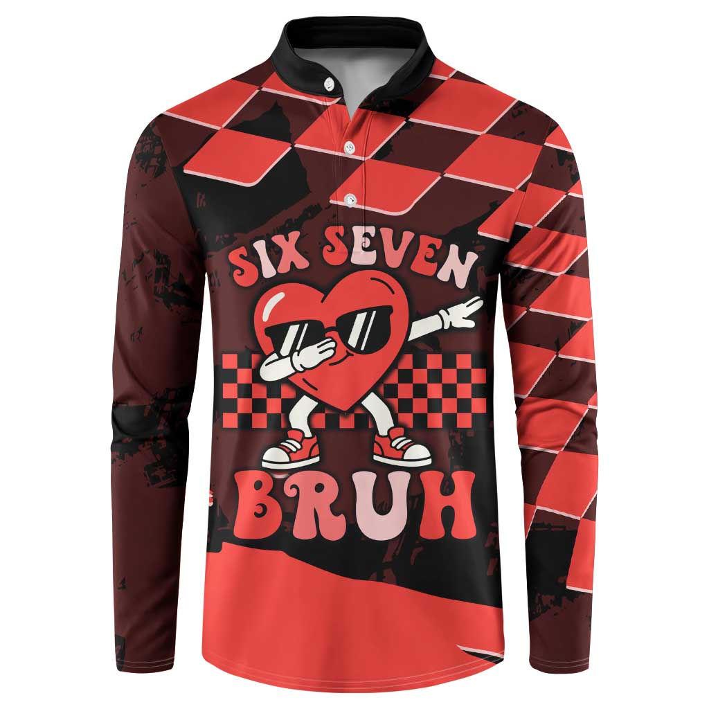 Six Seven Bruh Heart Button Sweatshirt 67 Meme Cool Valentine’s Day Character Dabbing