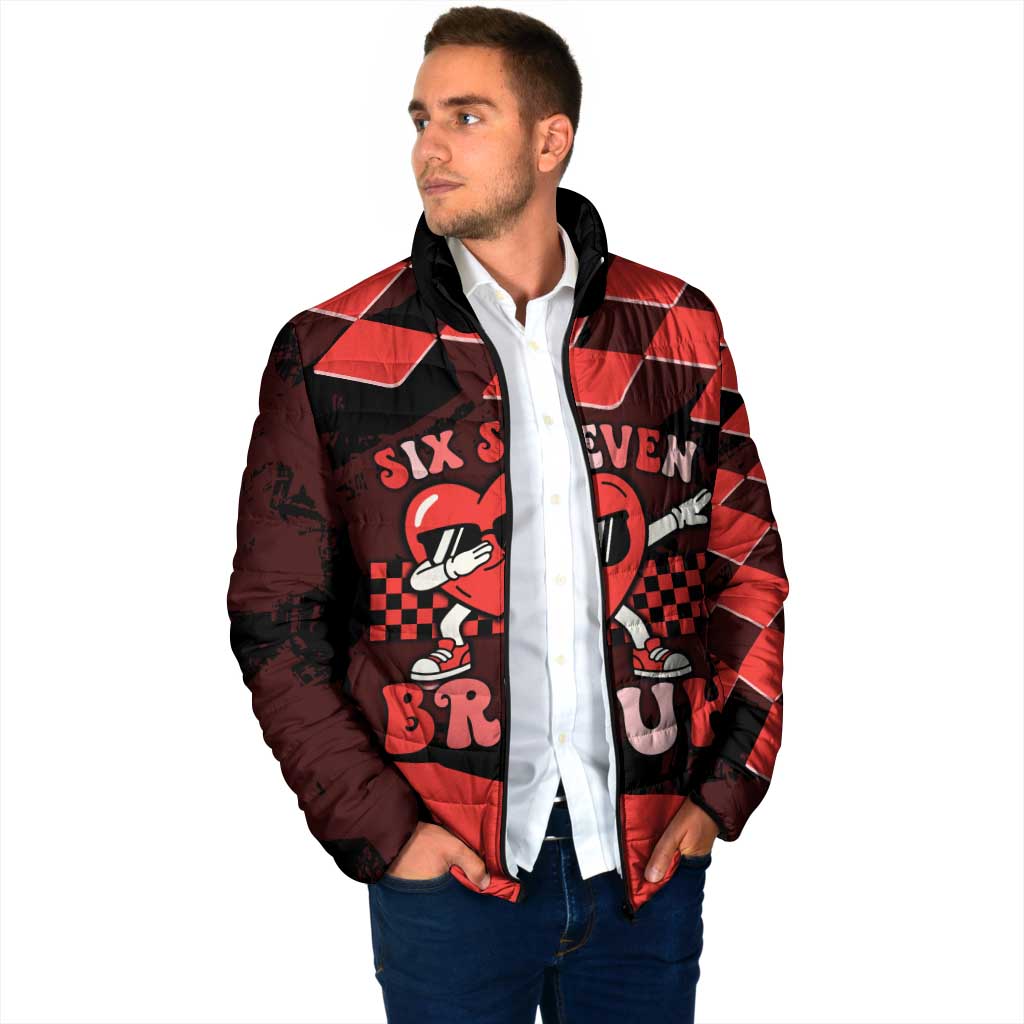Six Seven Bruh Heart Padded Jacket 67 Meme Cool Valentine’s Day Character Dabbing