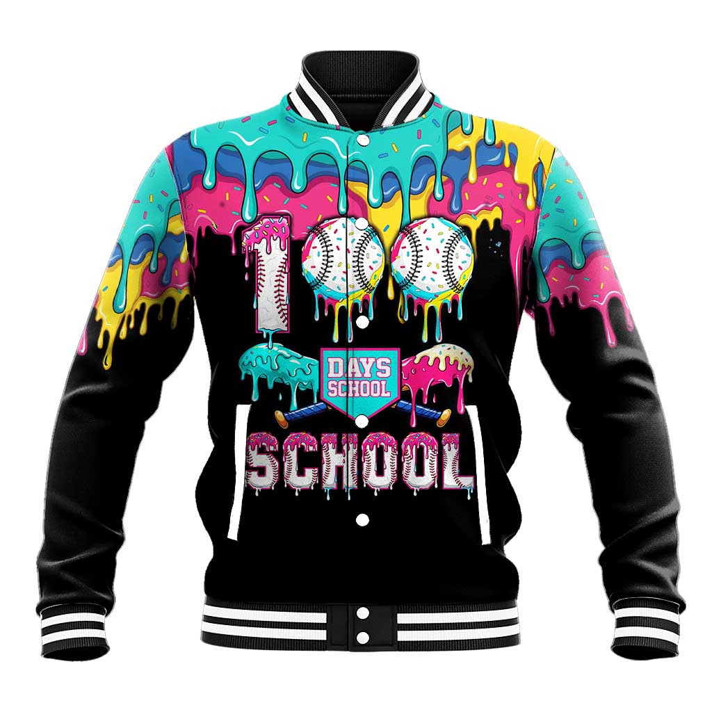 100 Days of School Baseball Baseball Jacket with Sweet Melting Drip Pattern