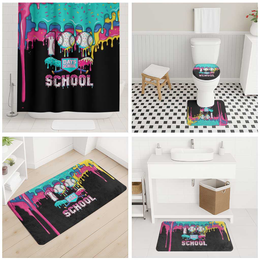 100 Days of School Baseball Bathroom Set with Sweet Melting Drip Pattern