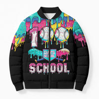 100 Days of School Baseball Bomber Puffer Jacket with Sweet Melting Drip Pattern
