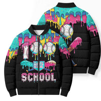 100 Days of School Baseball Bomber Puffer Jacket with Sweet Melting Drip Pattern