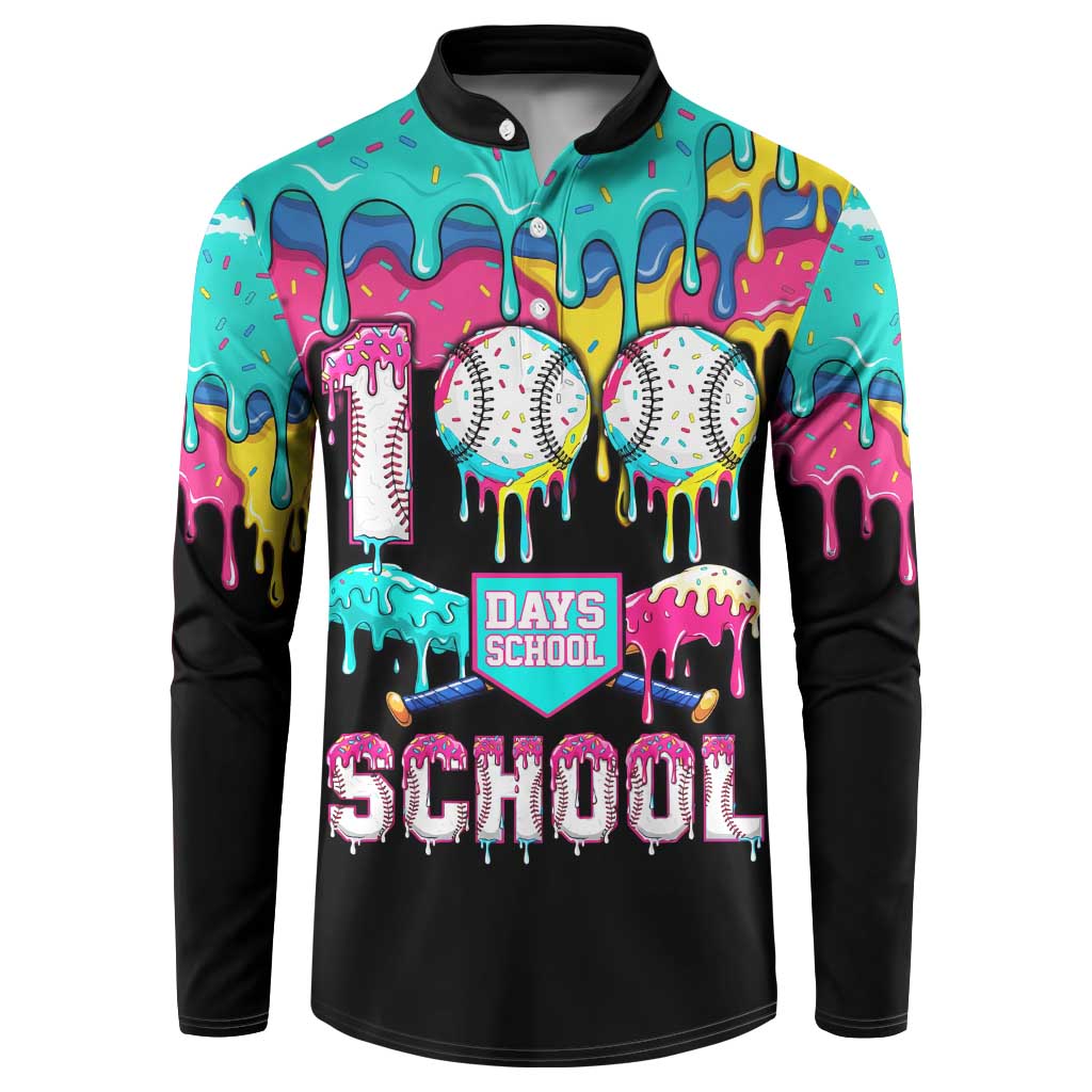 100 Days of School Baseball Button Sweatshirt with Sweet Melting Drip Pattern