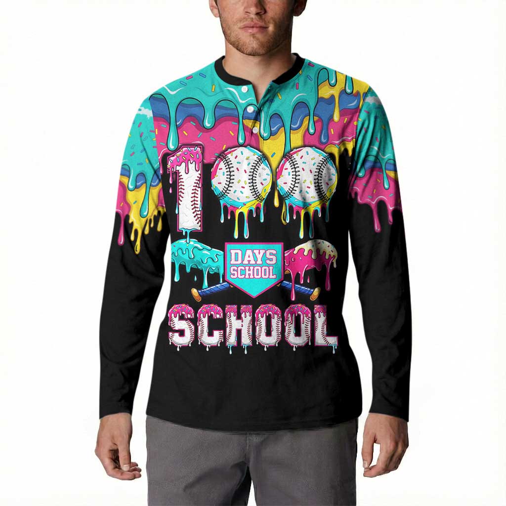 100 Days of School Baseball Button Sweatshirt with Sweet Melting Drip Pattern