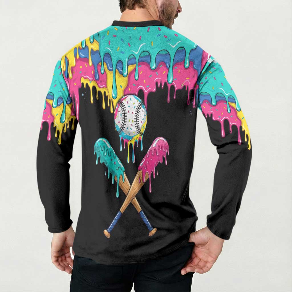 100 Days of School Baseball Button Sweatshirt with Sweet Melting Drip Pattern