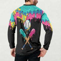 100 Days of School Baseball Button Sweatshirt with Sweet Melting Drip Pattern