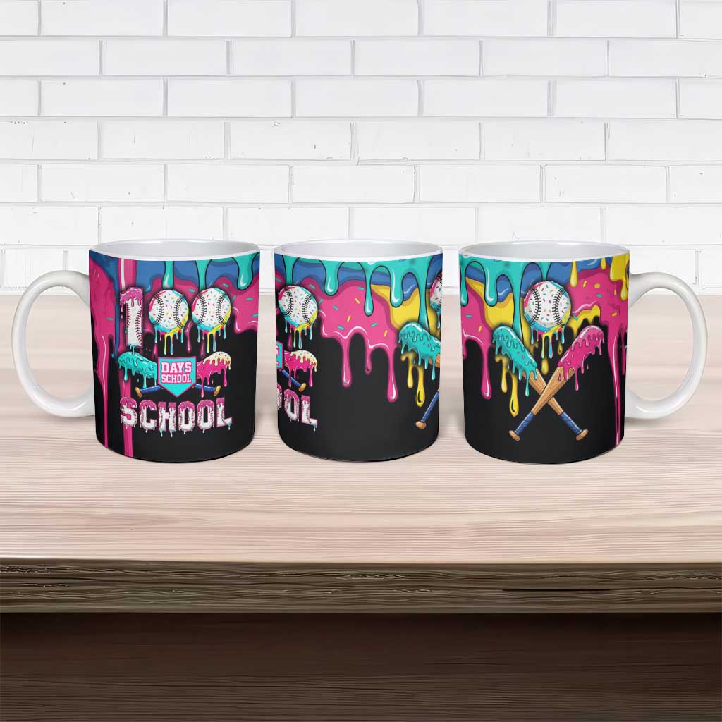 100 Days of School Baseball Ceramic Mug with Sweet Melting Drip Pattern