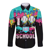 100 Days of School Baseball Long Sleeve Button Shirt with Sweet Melting Drip Pattern