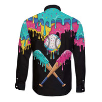 100 Days of School Baseball Long Sleeve Button Shirt with Sweet Melting Drip Pattern