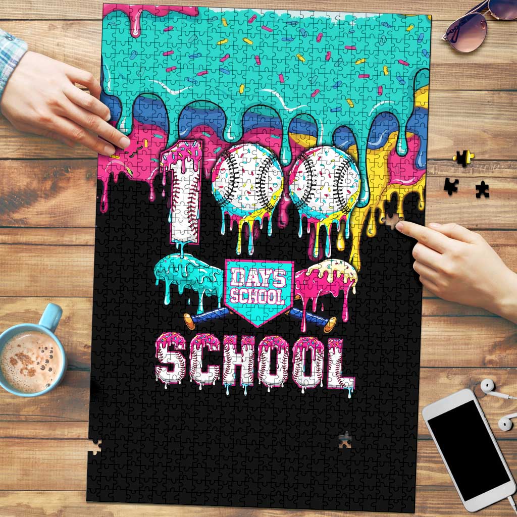 100 Days of School Baseball Puzzle with Sweet Melting Drip Pattern