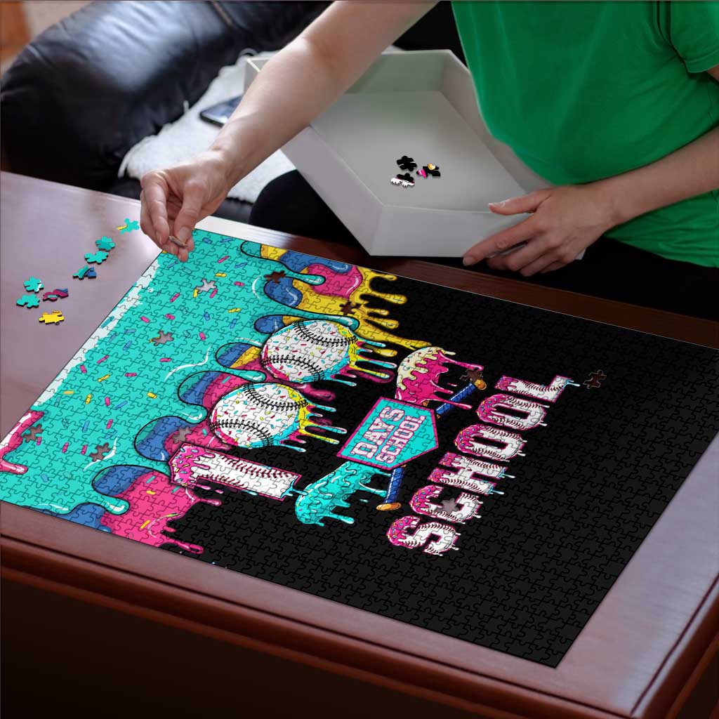 100 Days of School Baseball Puzzle with Sweet Melting Drip Pattern