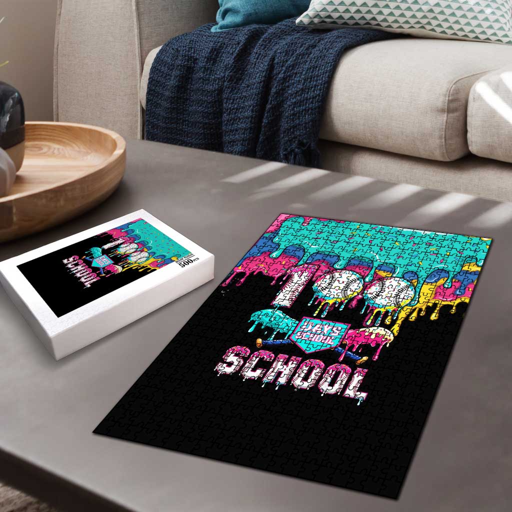 100 Days of School Baseball Puzzle with Sweet Melting Drip Pattern