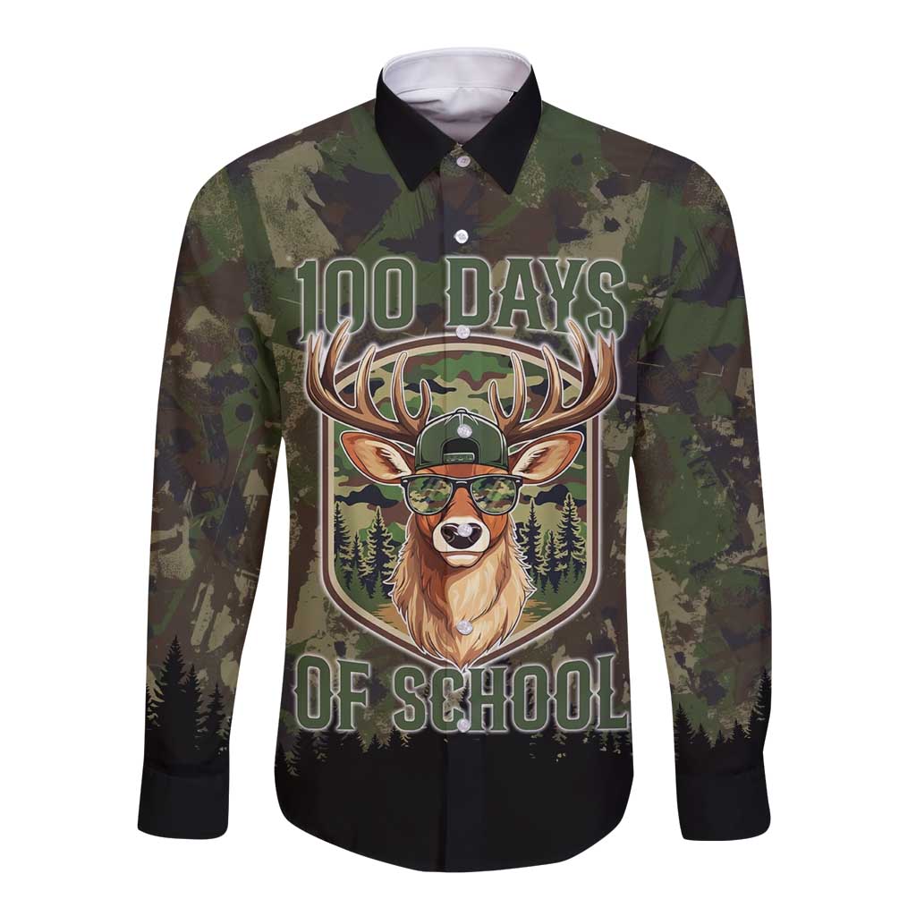 Deer 100 Days of School Long Sleeve Button Shirt Camo Deer Adventure Forest