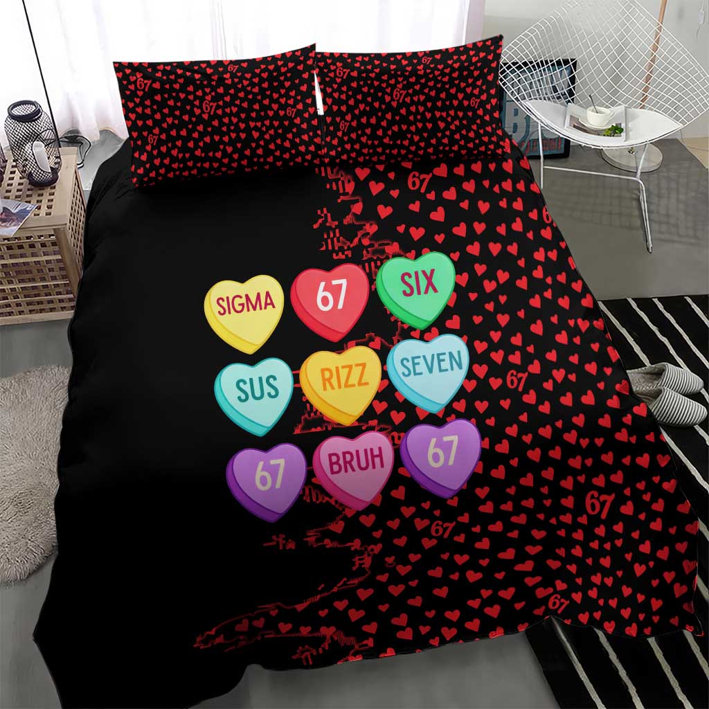 Valentine’s Day 67 Meme Six Seven Bedding Set Gen Alpha Conversation Hearts
