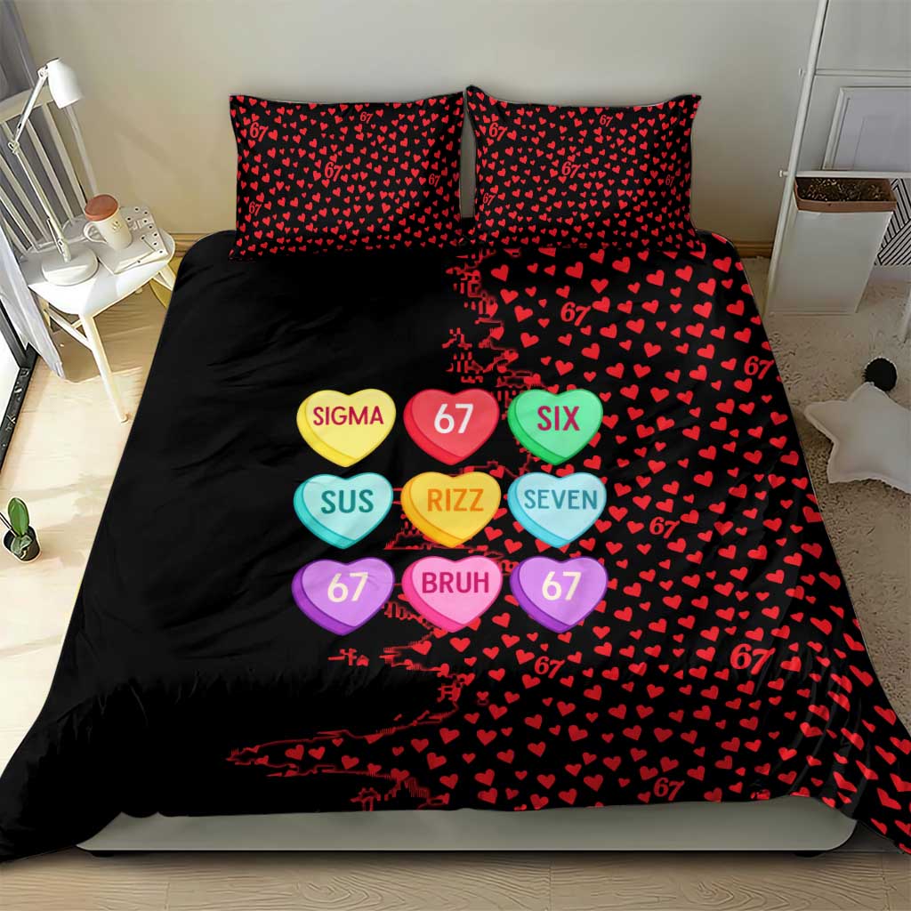 Valentine’s Day 67 Meme Six Seven Bedding Set Gen Alpha Conversation Hearts